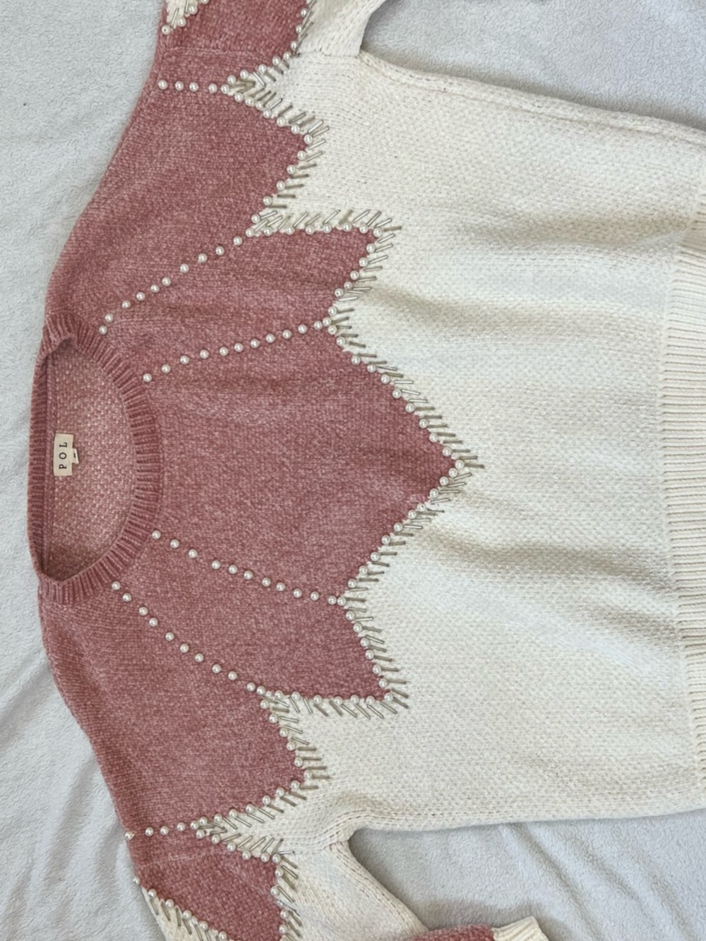 POL Pink and Cream Pearl Knit Sweater - Picture 5 of 5